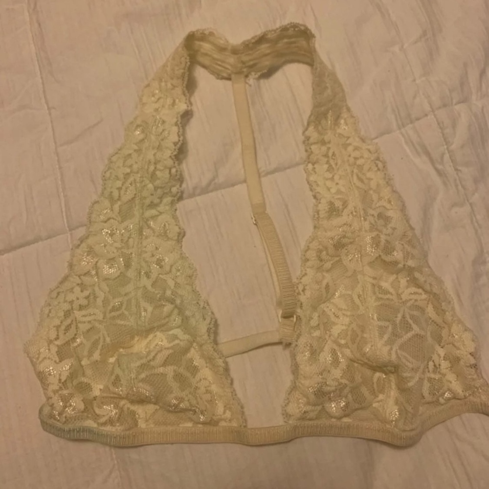 Free People Cream Halter Lace Bralette